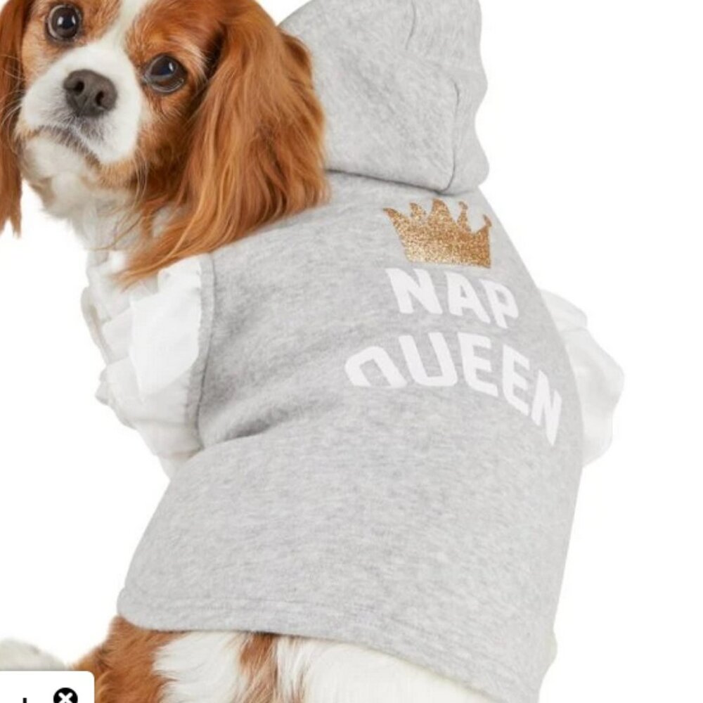Dog Fleece Hoodie Sweater NAP QUEEN Gray, Short sleeve, Sm-Md Dogs